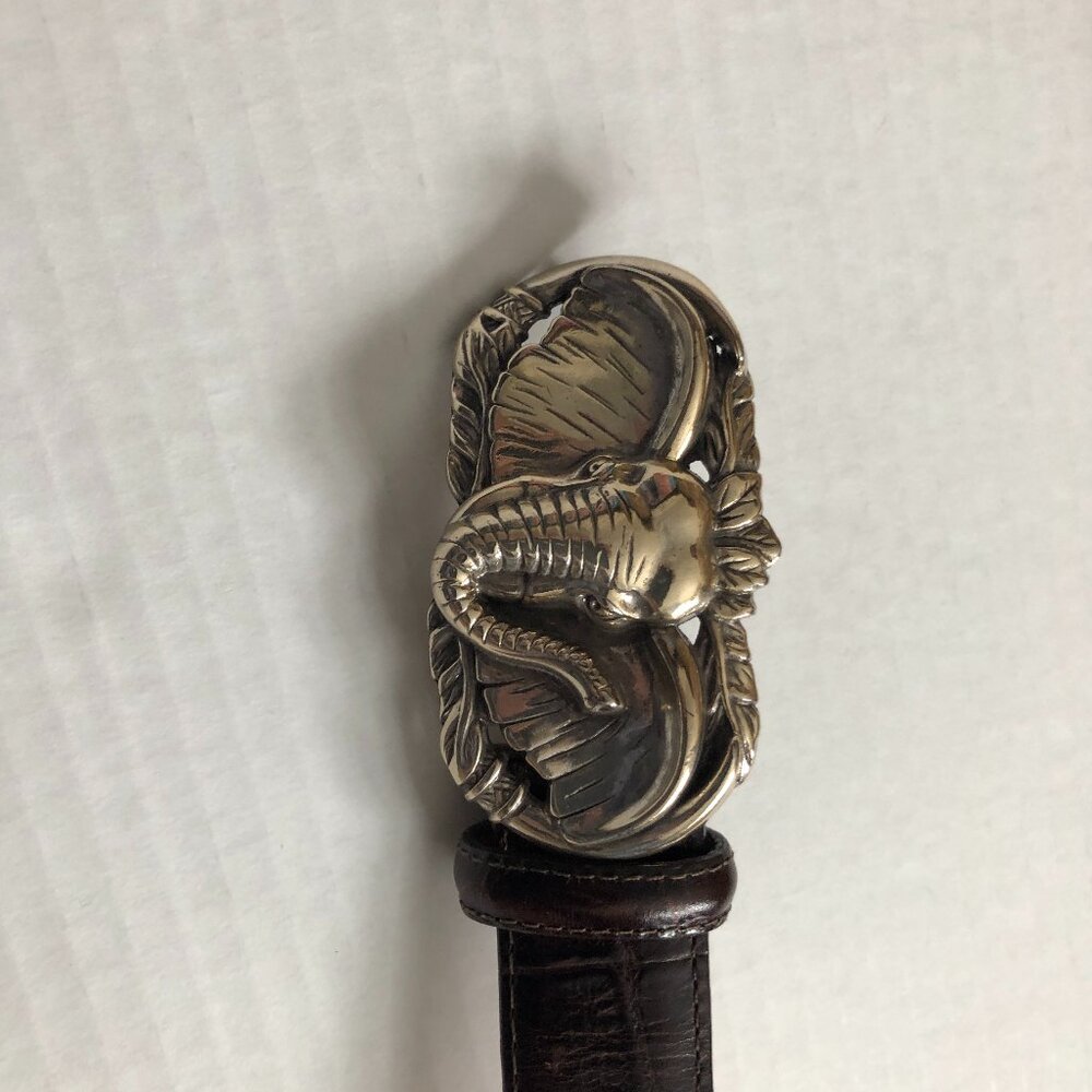 VINTAGE Brighton Elephant Buckle Belt in Silver and Dark Brown